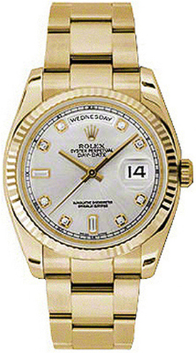 Stunning Rolex Day-Date 36 Silver Diamond Dial Fluted Gold Watch Captivates Fashion Enthusiasts